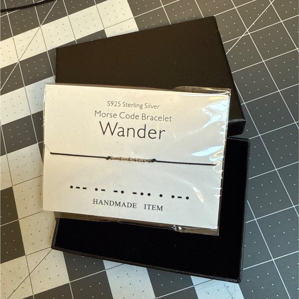 S925 Sterling Silver Morse Code Bracelet "Wander" Handmade Adjustable Gift Ready